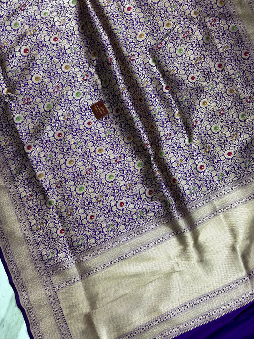 Purple Pure Katan Banarasi Handloom Saree - Meenakari brocade Work