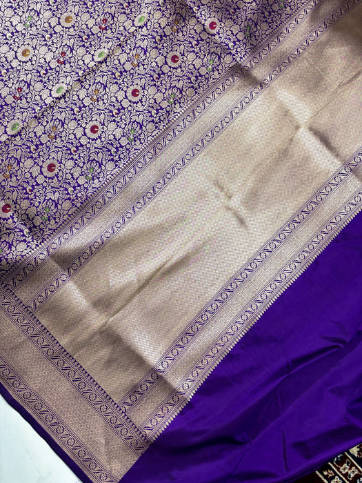Purple Pure Katan Banarasi Handloom Saree - Meenakari brocade Work