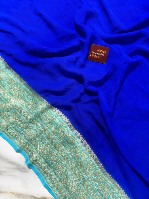 Blue Pure Khaddi Georgette Banarasi Saree - Water zari