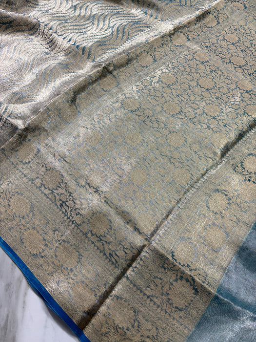 Blue Pure Banarasi Tissue Handloom Saree - Designer Brocade