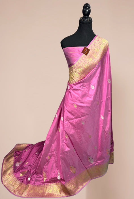 Pink Pure Katan Banarasi Handloom Saree - Meenakari Kadiyal Motifs