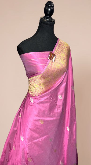 Pink Pure Katan Banarasi Handloom Saree - Meenakari Kadiyal Motifs