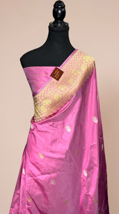 Pink Pure Katan Banarasi Handloom Saree - Meenakari Kadiyal Motifs