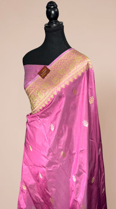 Pink Pure Katan Banarasi Handloom Saree - Meenakari Kadiyal Motifs