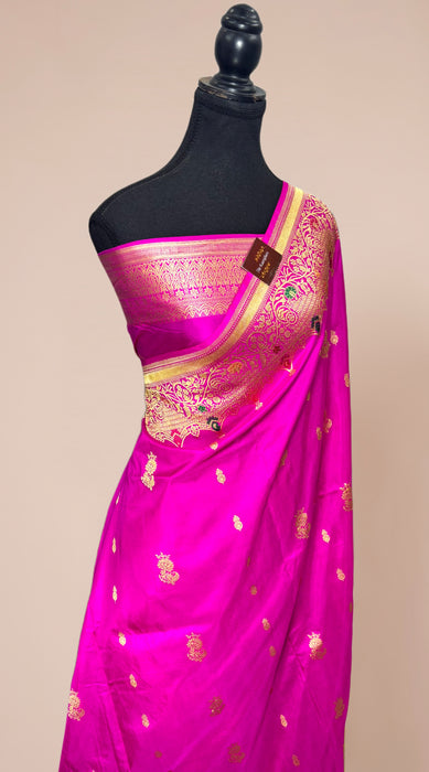 Rani Pure Katan Banarasi Handloom Saree - Meenakari Kadiyal Motifs