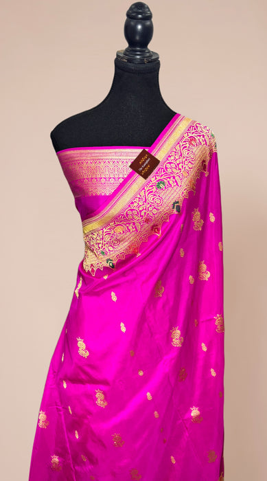 Rani Pure Katan Banarasi Handloom Saree - Meenakari Kadiyal Motifs