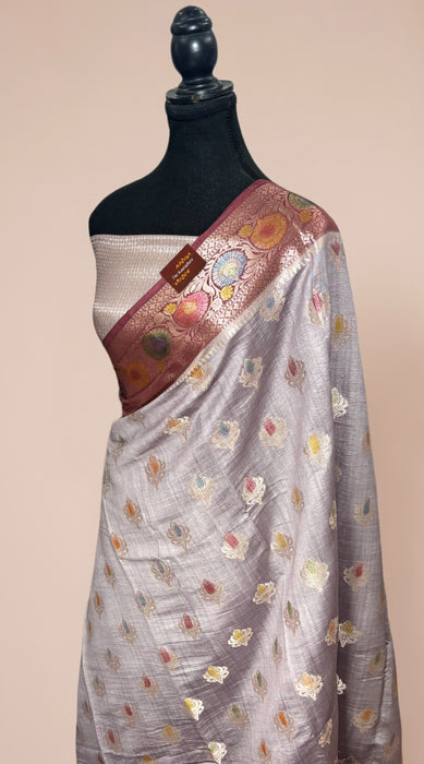 Pure Soft Silk Chiniya Banarasi Handloom Saree - Meenakari