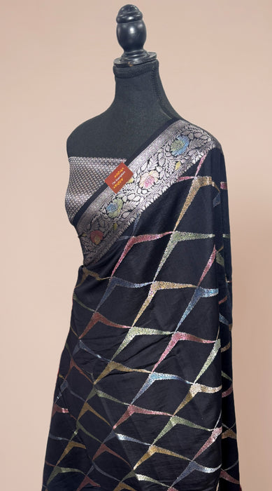 Black Pure Soft Silk Chiniya Banarasi Handloom Saree