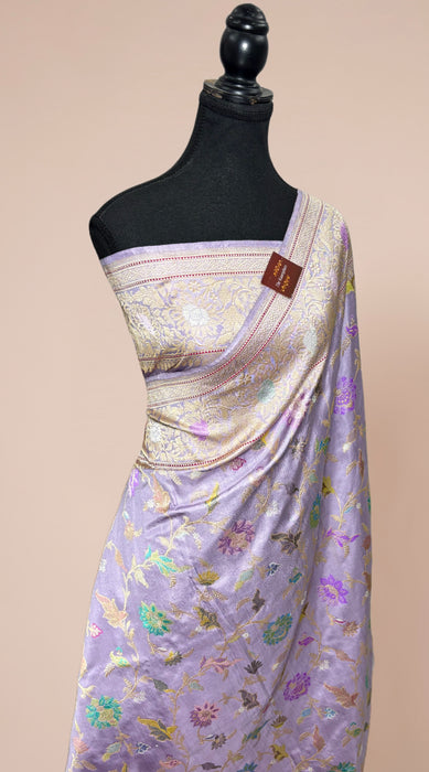 Ektara Pure Katan Silk Banarasi Handloom Saree - Kadhiyal Jangla with Tested Zari