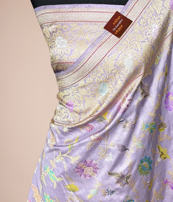 Ektara Pure Katan Silk Banarasi Handloom Saree - Kadhiyal Jangla with Tested Zari