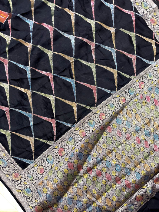 Black Pure Soft Silk Chiniya Banarasi Handloom Saree