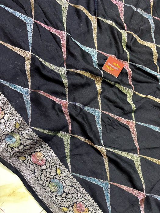 Black Pure Soft Silk Chiniya Banarasi Handloom Saree