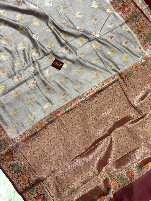 Pure Soft Silk Chiniya Banarasi Handloom Saree - Meenakari