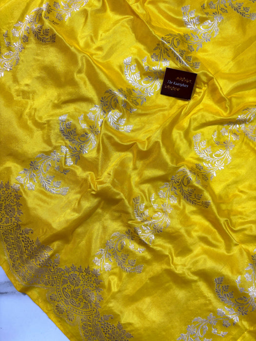 Yellow Pure Katan Banarasi Handloom Saree - Kadiyal Jaal Work