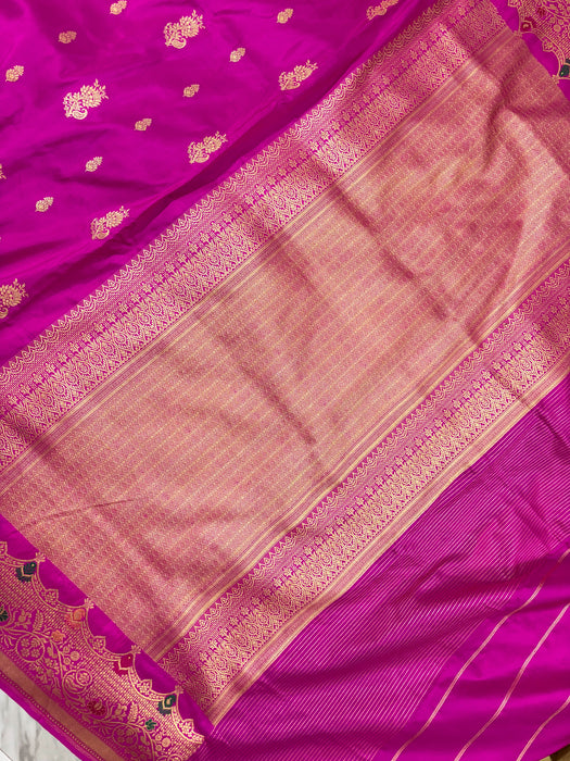Rani Pure Katan Banarasi Handloom Saree - Meenakari Kadiyal Motifs