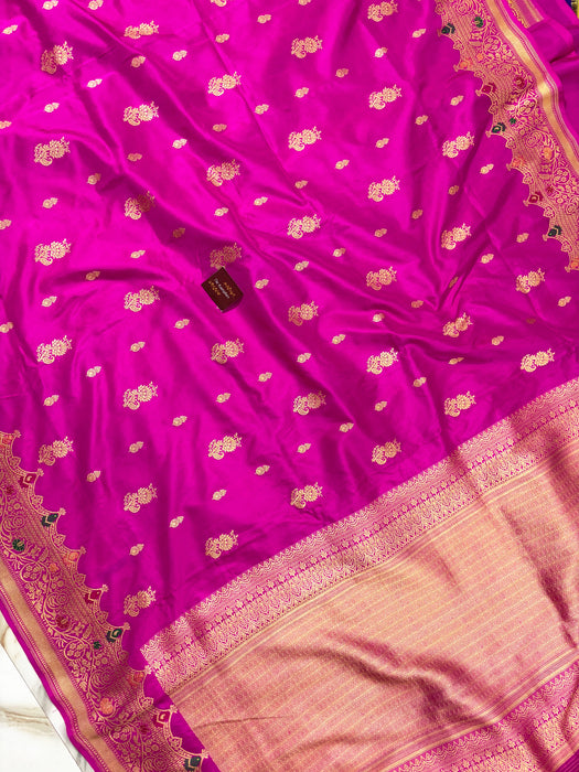 Rani Pure Katan Banarasi Handloom Saree - Meenakari Kadiyal Motifs