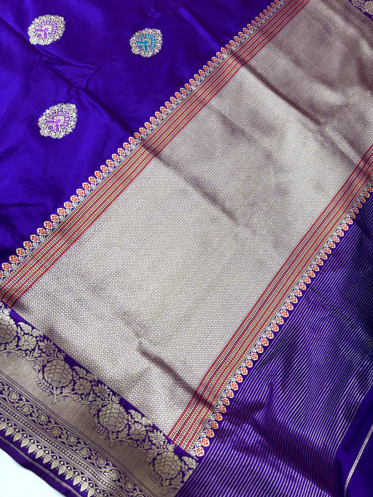 Night Purple Pure Katan Banarasi Handloom Saree - Meenakari Kadiyal Motifs