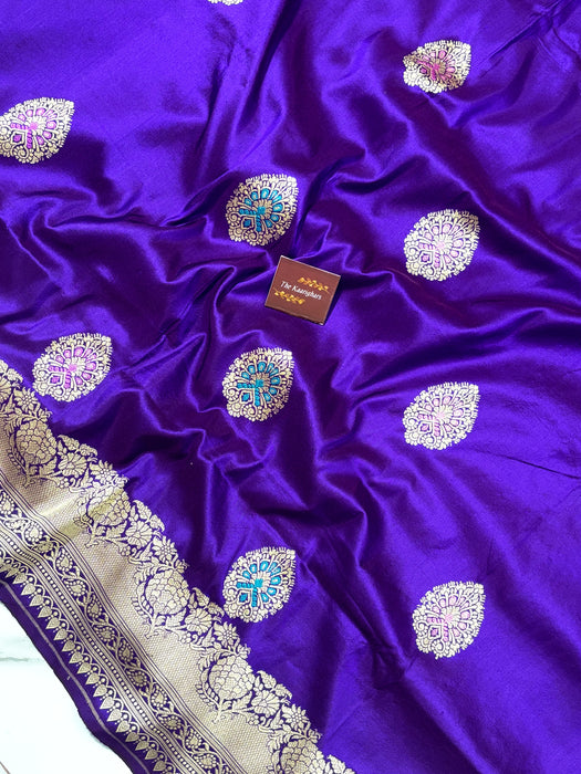 Night Purple Pure Katan Banarasi Handloom Saree - Meenakari Kadiyal Motifs