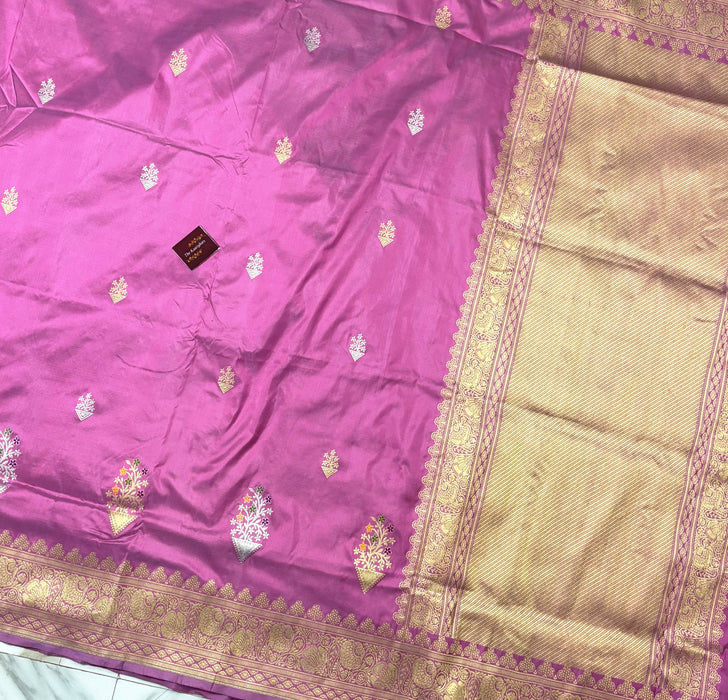 Pink Pure Katan Banarasi Handloom Saree - Meenakari Kadiyal Motifs