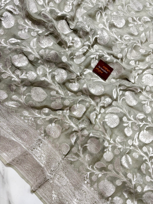 Pure Khaddi Georgette Banarasi Saree - Silver Zari