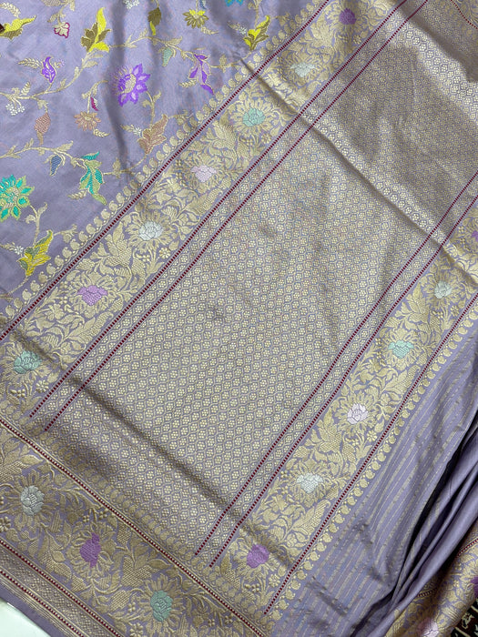 Ektara Pure Katan Silk Banarasi Handloom Saree - Kadhiyal Jangla with Tested Zari