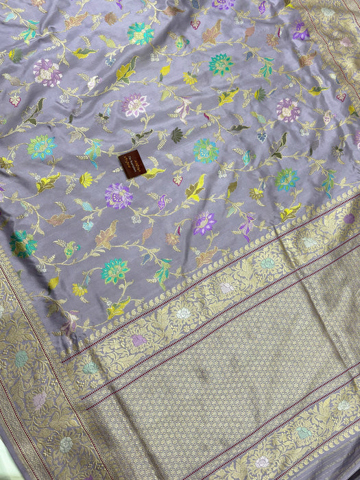 Ektara Pure Katan Silk Banarasi Handloom Saree - Kadhiyal Jangla with Tested Zari