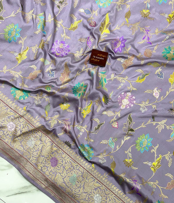 Ektara Pure Katan Silk Banarasi Handloom Saree - Kadhiyal Jangla with Tested Zari