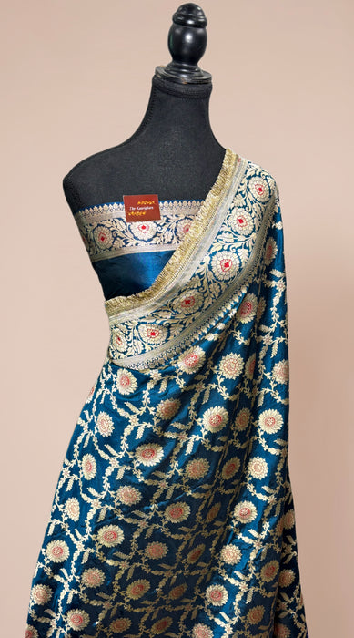 Nita Ambani Blue Pure Katan Banarasi Handloom Saree -Sona Meenakari Jaal Work