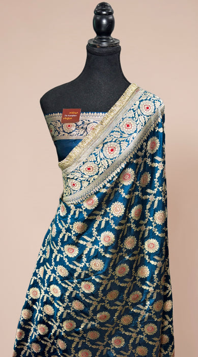 Nita Ambani Blue Pure Katan Banarasi Handloom Saree -Sona Meenakari Jaal Work