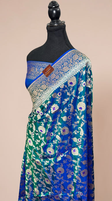 German Pure Katan Silk Banarasi Handloom Saree - Sona Roopa Jaal work