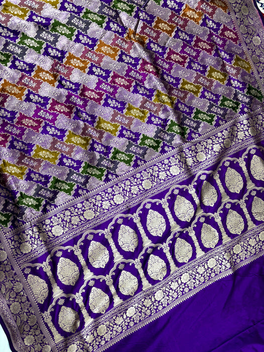 Purple Pure Katan Banarasi Handloom Saree - Rangkat