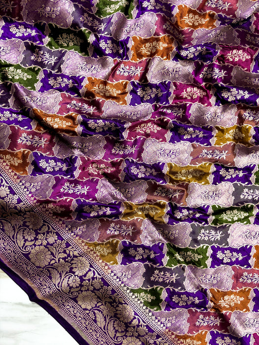 Purple Pure Katan Banarasi Handloom Saree - Rangkat
