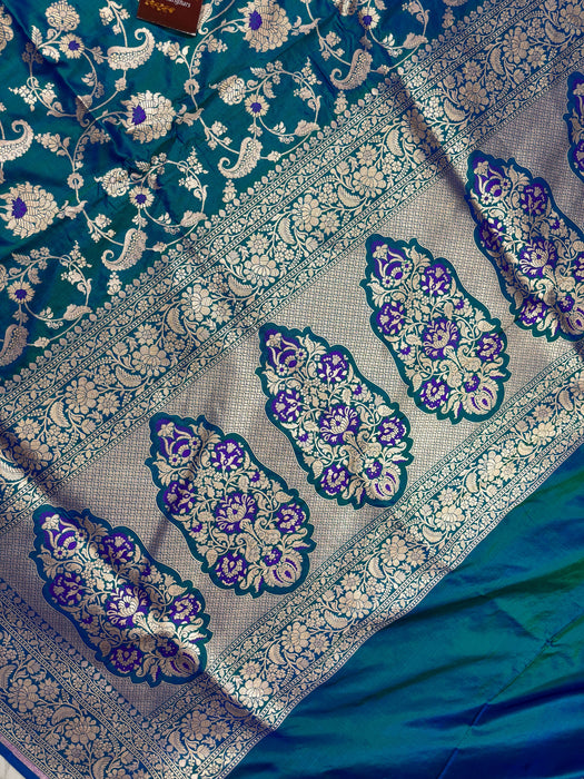 German Pure Katan Silk Banarasi Handloom Saree - Sona Roopa Jaal work