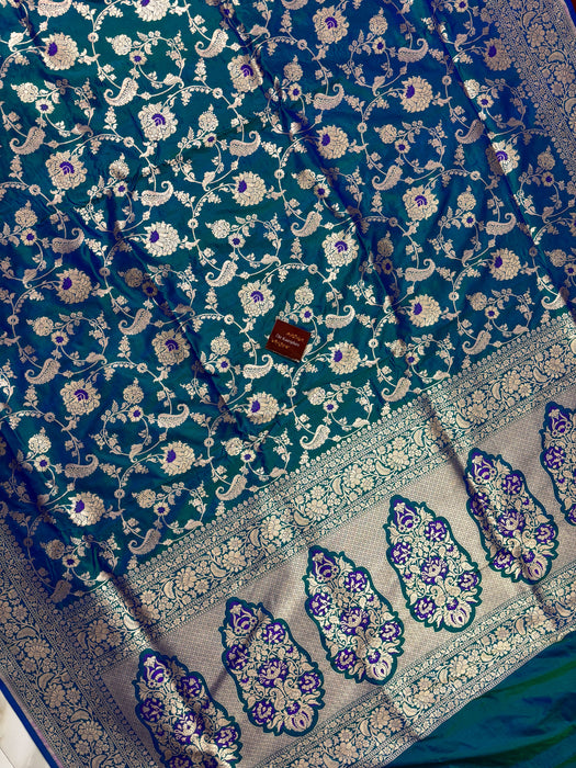 German Pure Katan Silk Banarasi Handloom Saree - Sona Roopa Jaal work