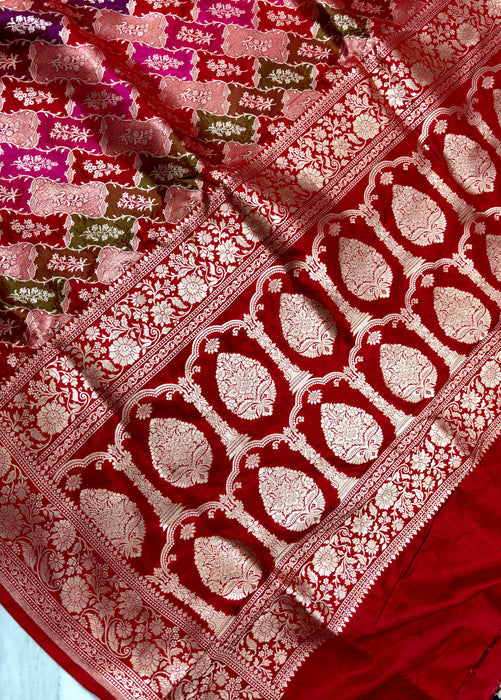 Red Pure Katan Banarasi Handloom Saree - Rangkat