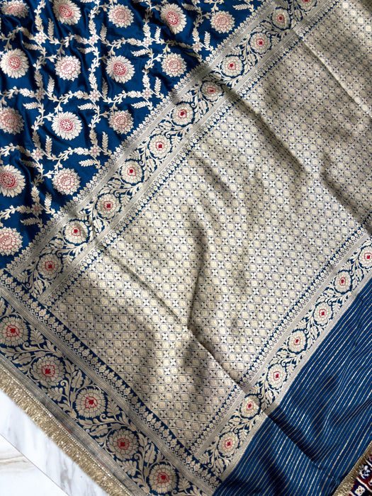 Nita Ambani Blue Pure Katan Banarasi Handloom Saree -Sona Meenakari Jaal Work