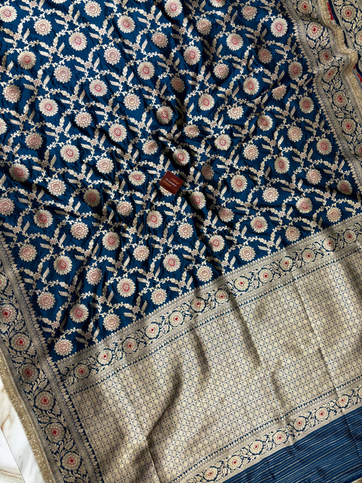 Nita Ambani Blue Pure Katan Banarasi Handloom Saree -Sona Meenakari Jaal Work