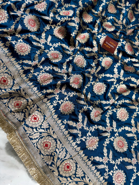 Nita Ambani Blue Pure Katan Banarasi Handloom Saree -Sona Meenakari Jaal Work