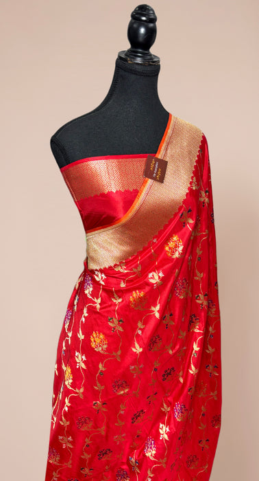 Red Ektara Pure Katan Silk Banarasi Handloom Saree - Kadiyal Jangla