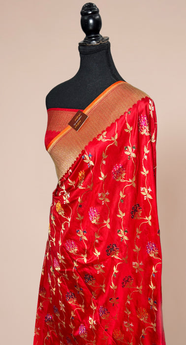 Red Ektara Pure Katan Silk Banarasi Handloom Saree - Kadiyal Jangla