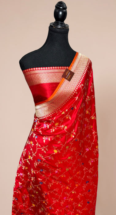 Red Ektara Pure Katan Silk Banarasi Handloom Saree - Kadiyal Jangla