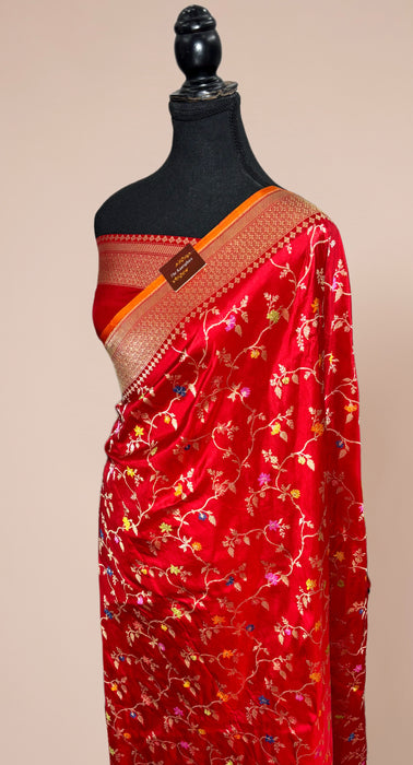 Red Ektara Pure Katan Silk Banarasi Handloom Saree - Kadiyal Jangla