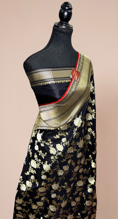 Black Ektara Pure Katan Silk Banarasi Handloom Saree - Kadiyal Jangla