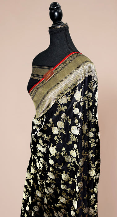Black Ektara Pure Katan Silk Banarasi Handloom Saree - Kadiyal Jangla