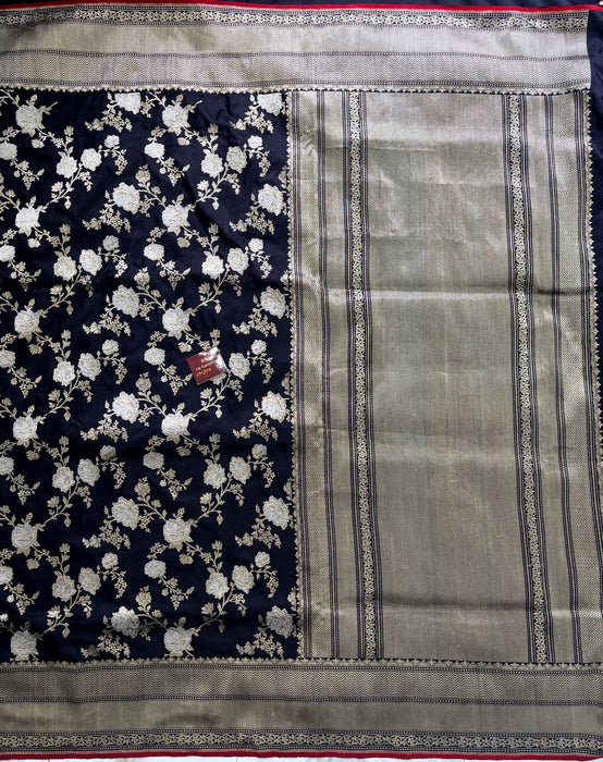 Black Ektara Pure Katan Silk Banarasi Handloom Saree - Kadiyal Jangla
