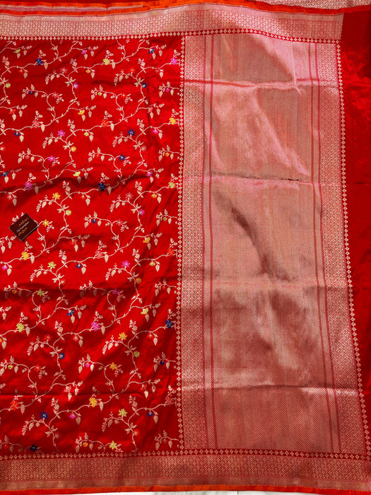 Red Ektara Pure Katan Silk Banarasi Handloom Saree - Kadiyal Jangla