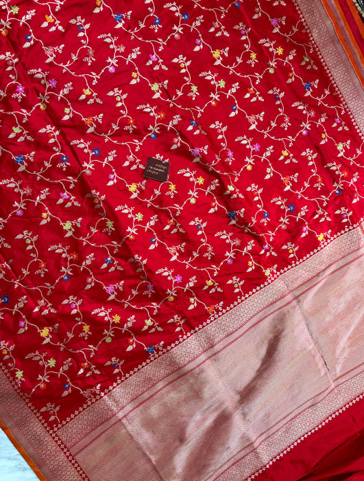 Red Ektara Pure Katan Silk Banarasi Handloom Saree - Kadiyal Jangla
