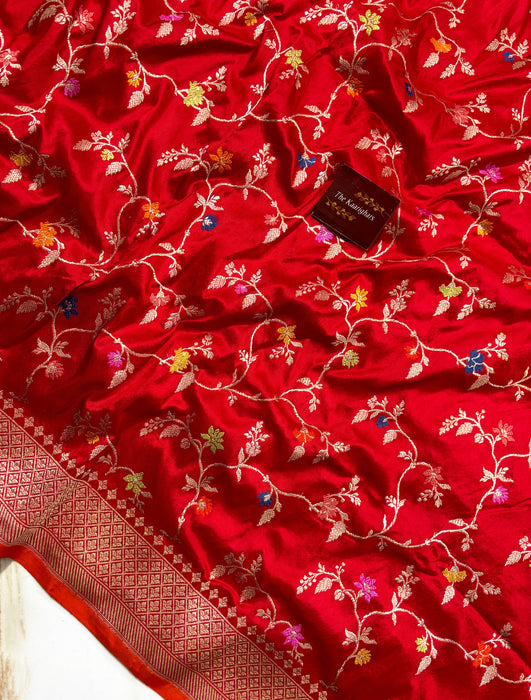 Red Ektara Pure Katan Silk Banarasi Handloom Saree - Kadiyal Jangla