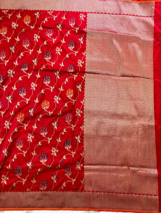 Red Ektara Pure Katan Silk Banarasi Handloom Saree - Kadiyal Jangla