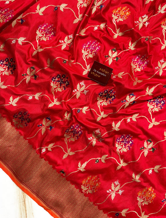 Red Ektara Pure Katan Silk Banarasi Handloom Saree - Kadiyal Jangla
